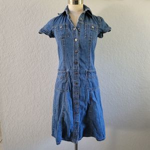 Vtg 90s Y2K Tommy Hilfiger Snap front - Cotton Denim Blue Jean Dress - Size 2